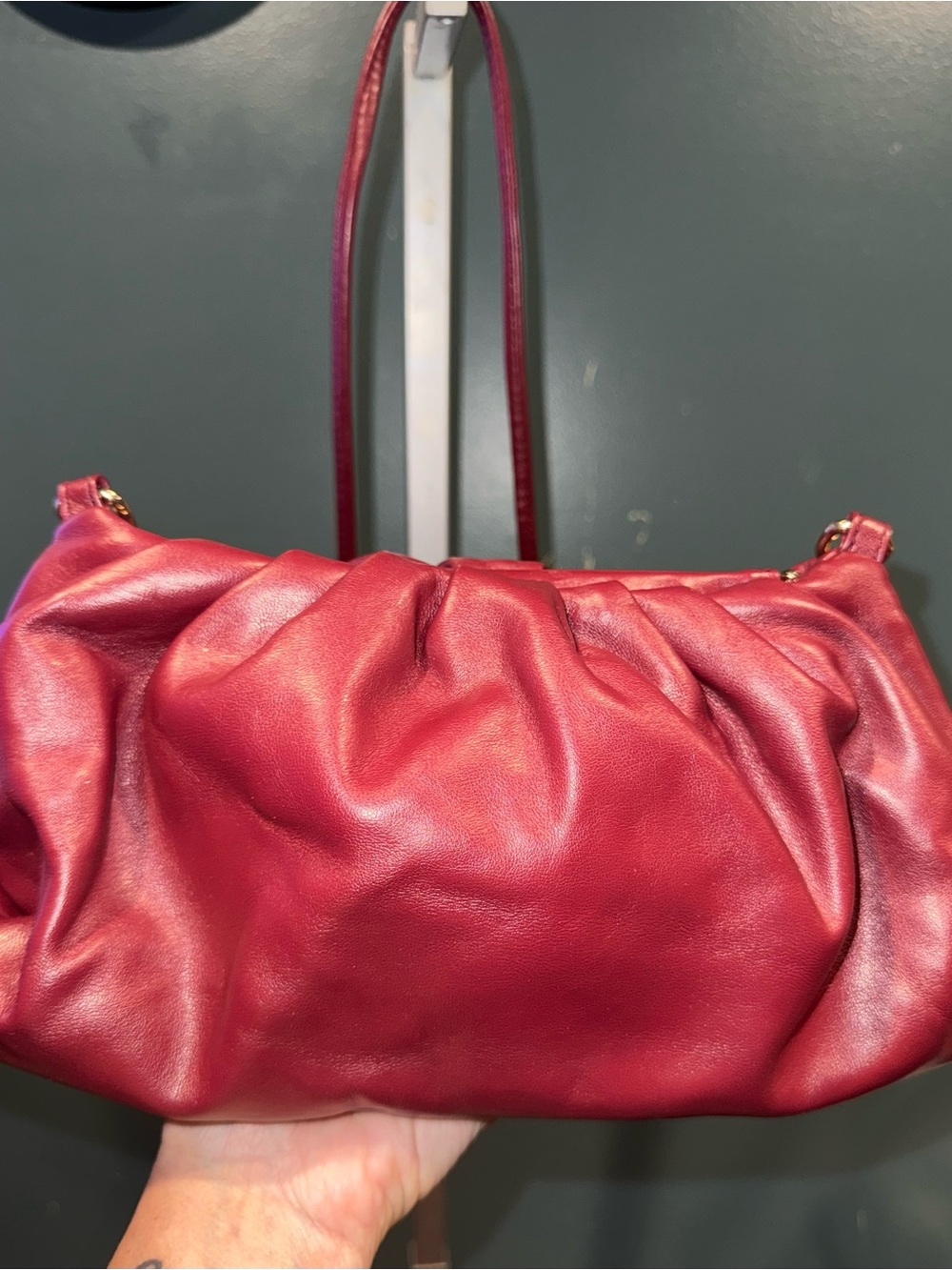 Urban Expressions Red Gathered Leather Shoulder Bag